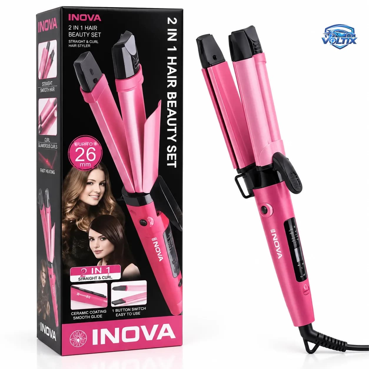 مصفف الشعر INOVA 2 في 1 – تمليس وتجعيد 💗✨