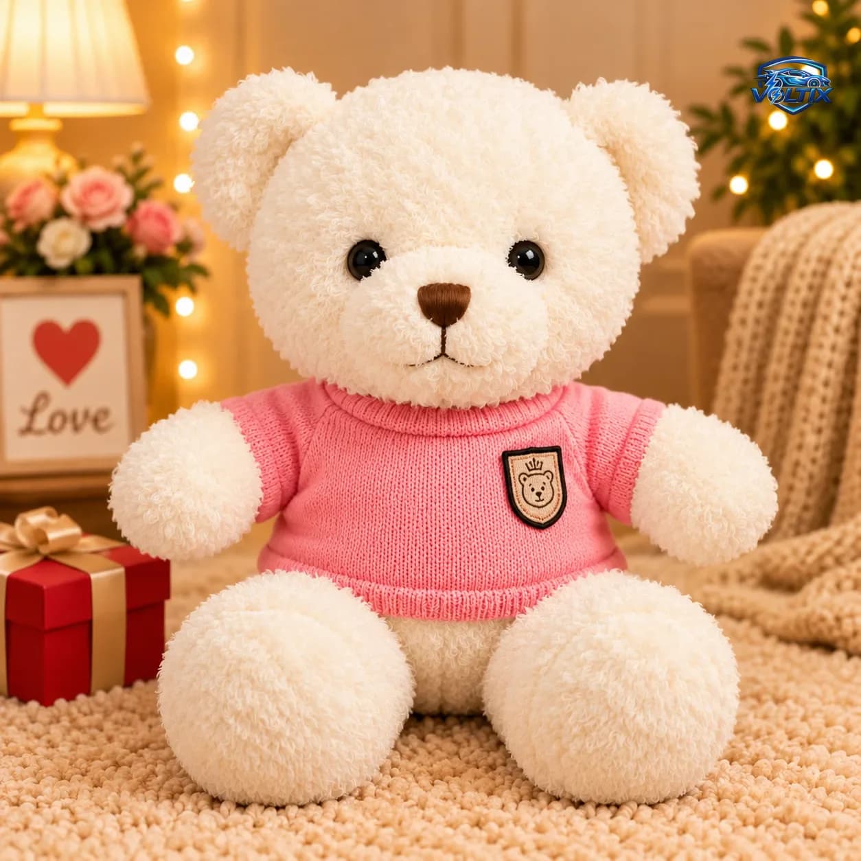 🧸💗 دبدوب الحب بالكنزة الوردية – 55 سم