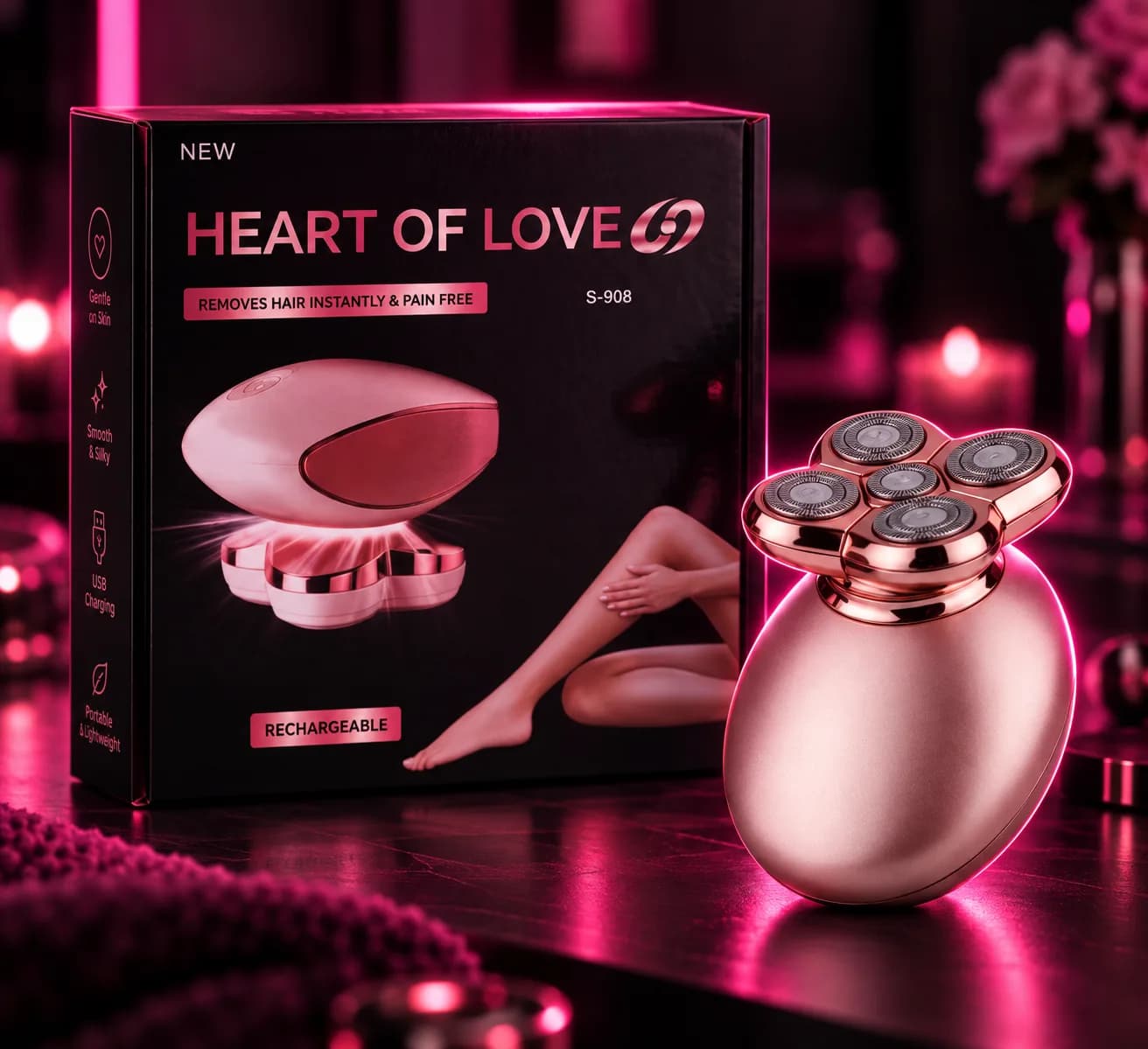 جهاز إزالة الشعر النسائي HEART OF LOVE S-908 🌸✨